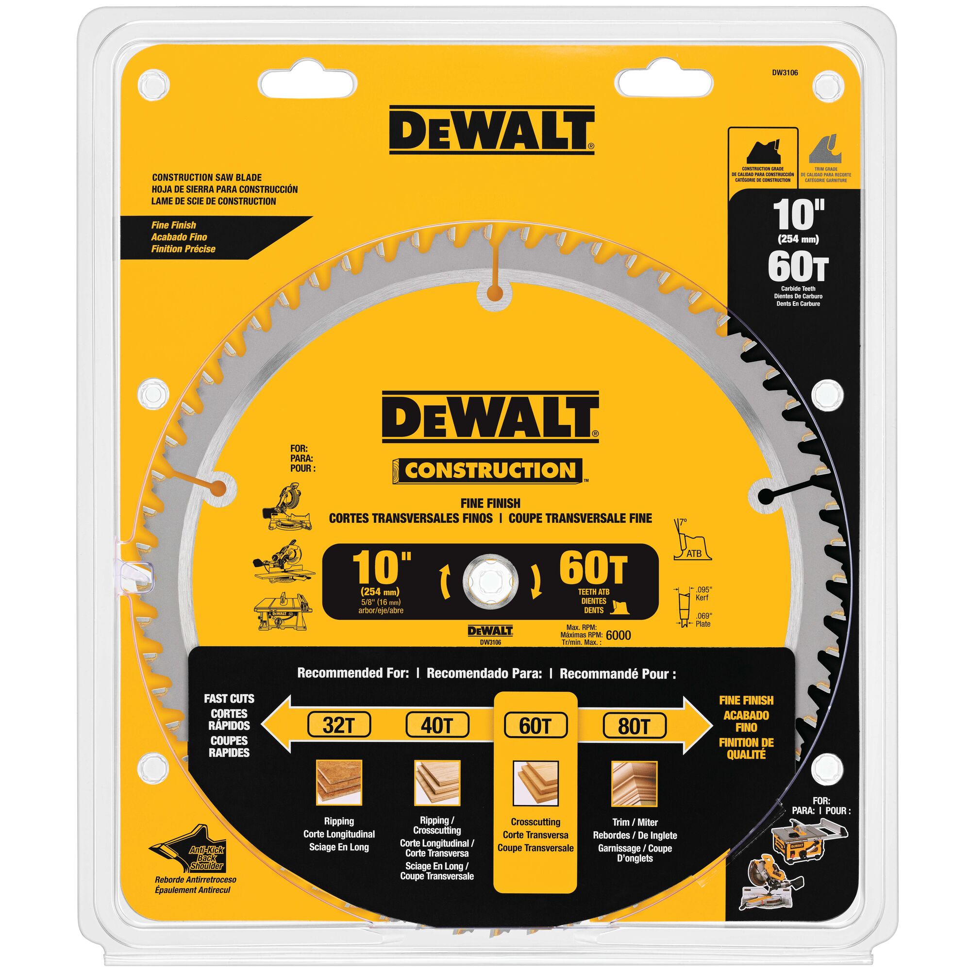 10 in Construction Miter Table Saw Blades DEWALT