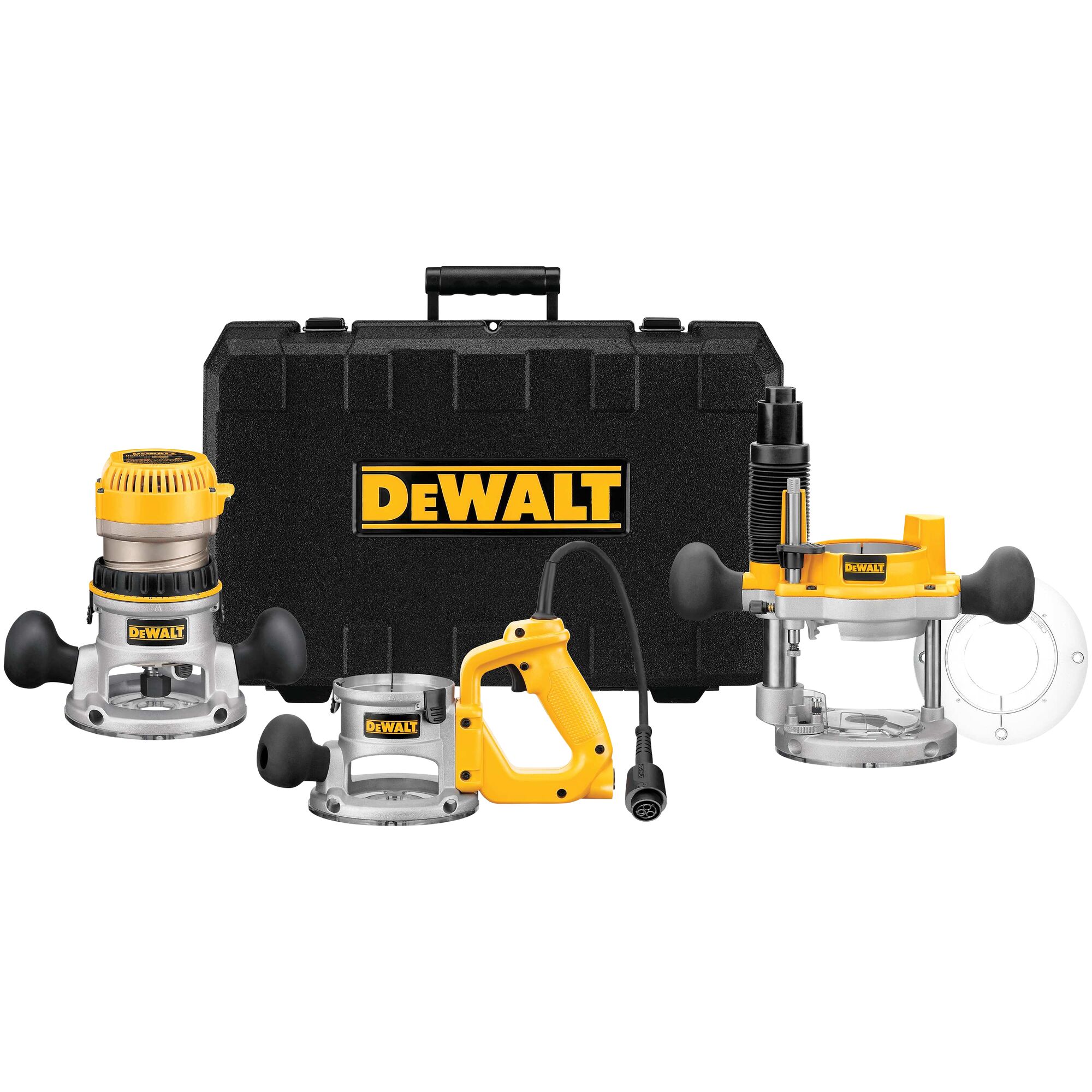 DEWALT DEWALT DW618PKB 2-1/4 HP EVS Fixed Base/Plunge Router Combo Kit with  Soft Start with DW6913 Router Edge Guide with Fine Adjustment and Vacuu 