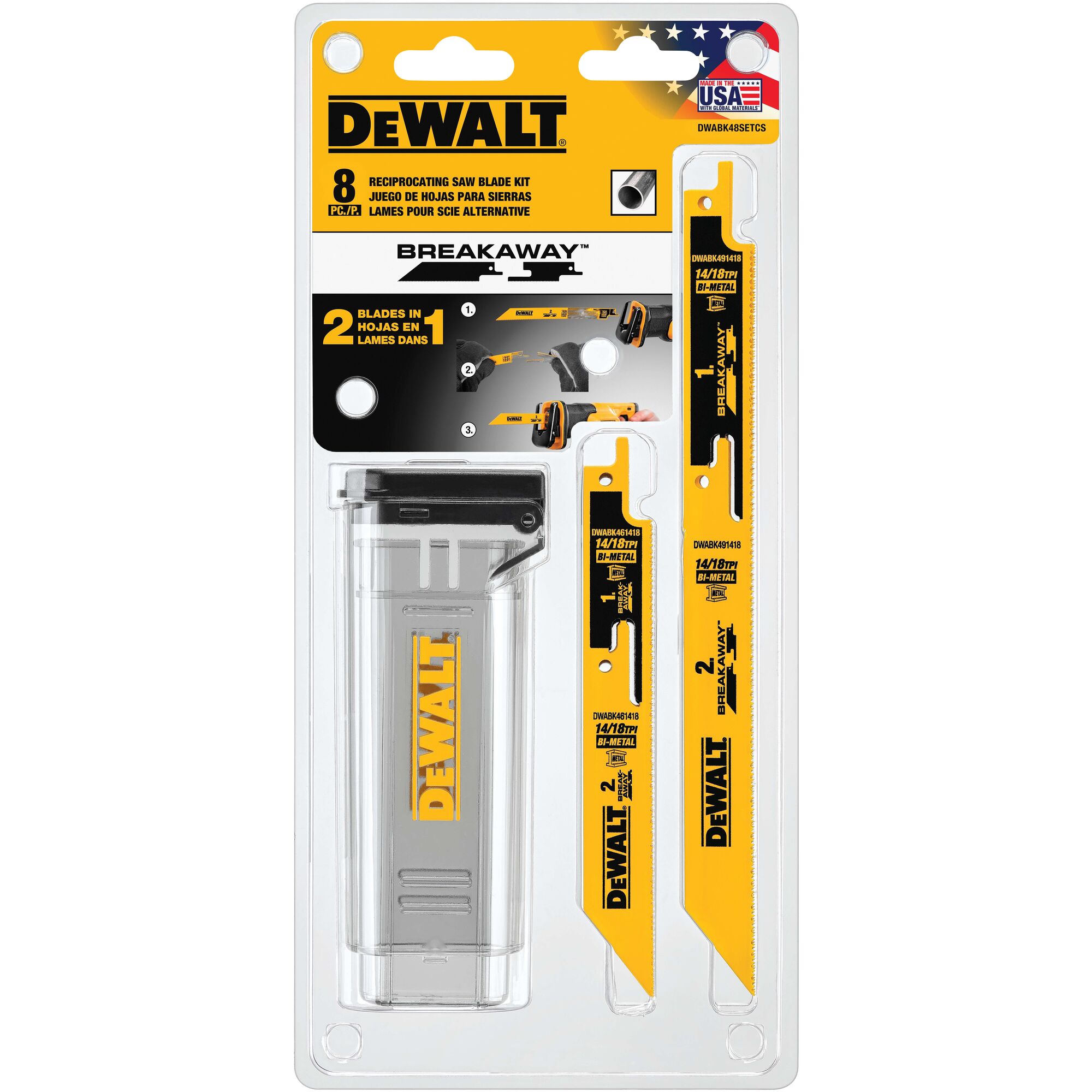 8PC. BREAKAWAY RECIPROCATING SAW BLADE SET W CASE DEWALT