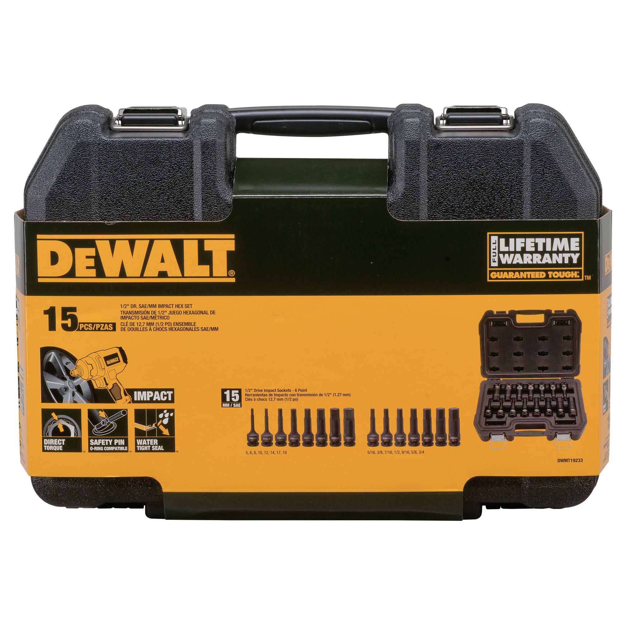 15 Piece 1/2 in Drive Combination Impact Hex Bit Socket Set | DEWALT