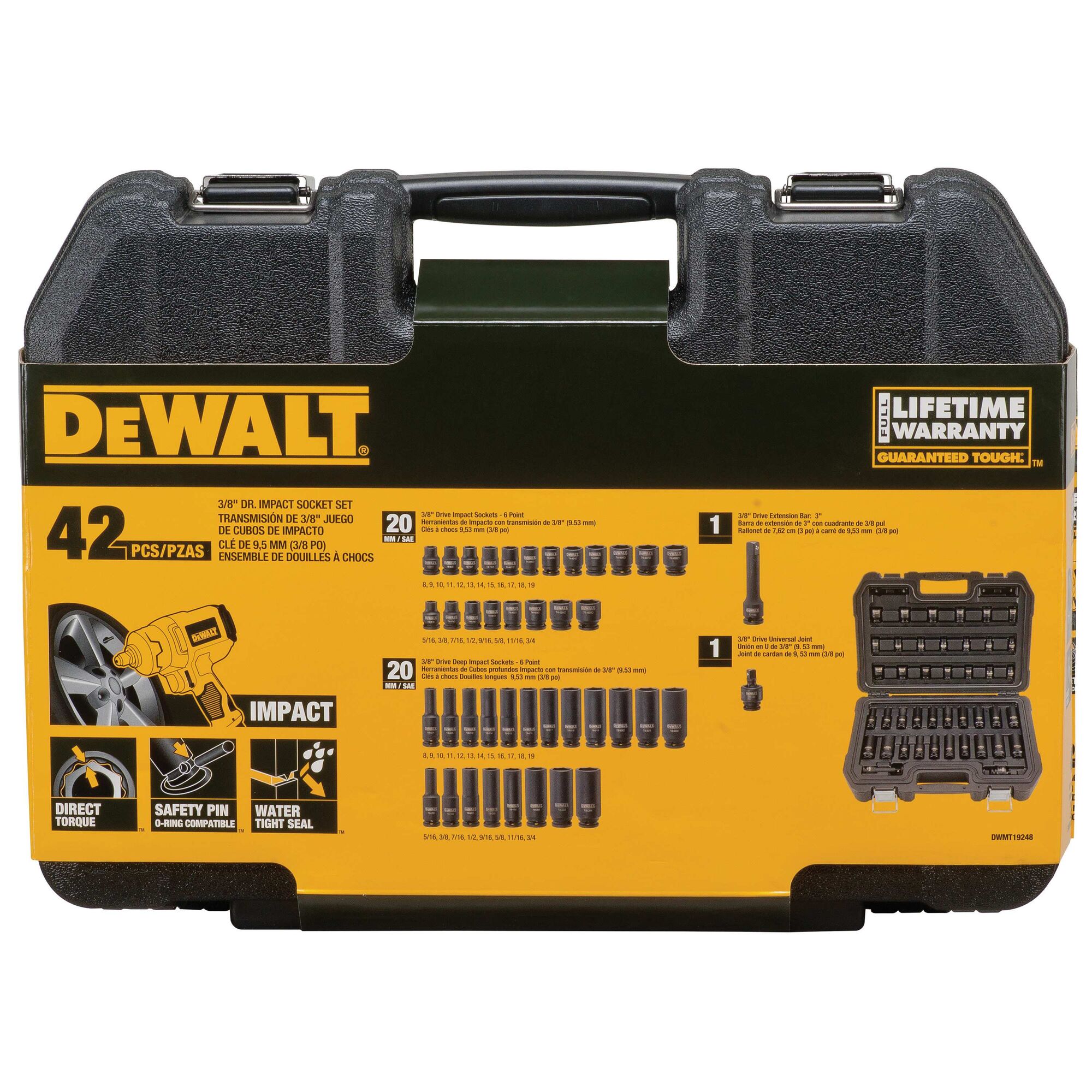 42 pc. 3 8 in. Drive Combination Impact Socket Set 6 Point DEWALT