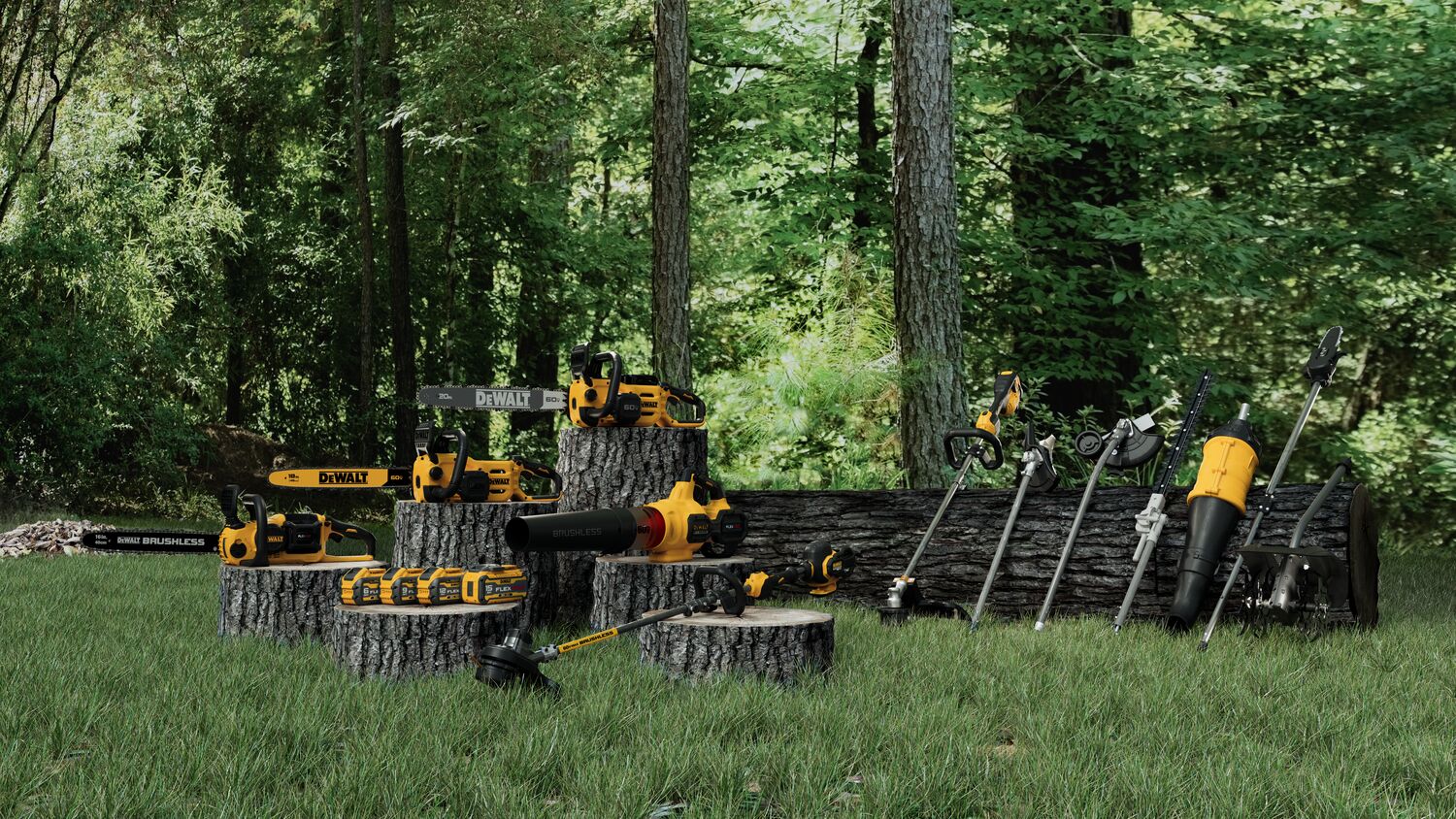 Group photo of DeWalt 60V Outdoor lineup