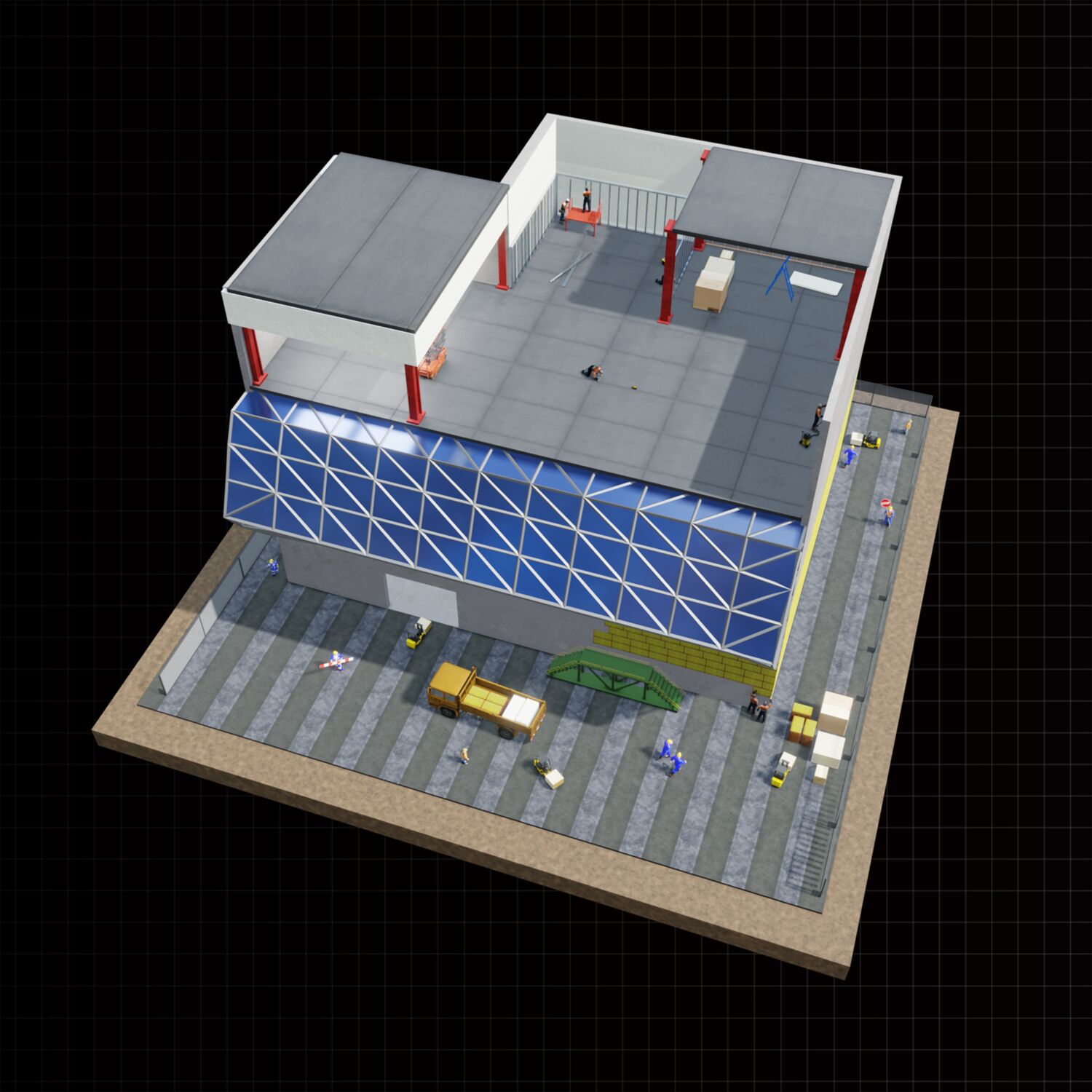 A flat 3D vector of a building showing drywall